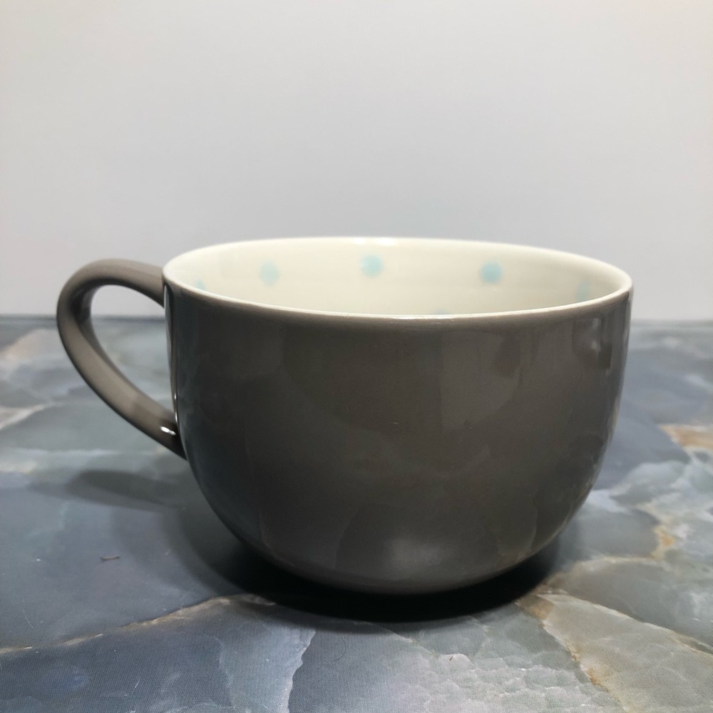 New Starbucks Coffee 2005 Brown w/ Blue Polka Dot Leaf Ceramic Tea Cup 10oz Mug
